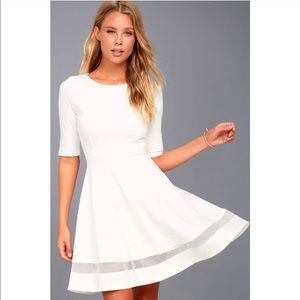 Lulus White Flare Mesh Short Sleeve Dress